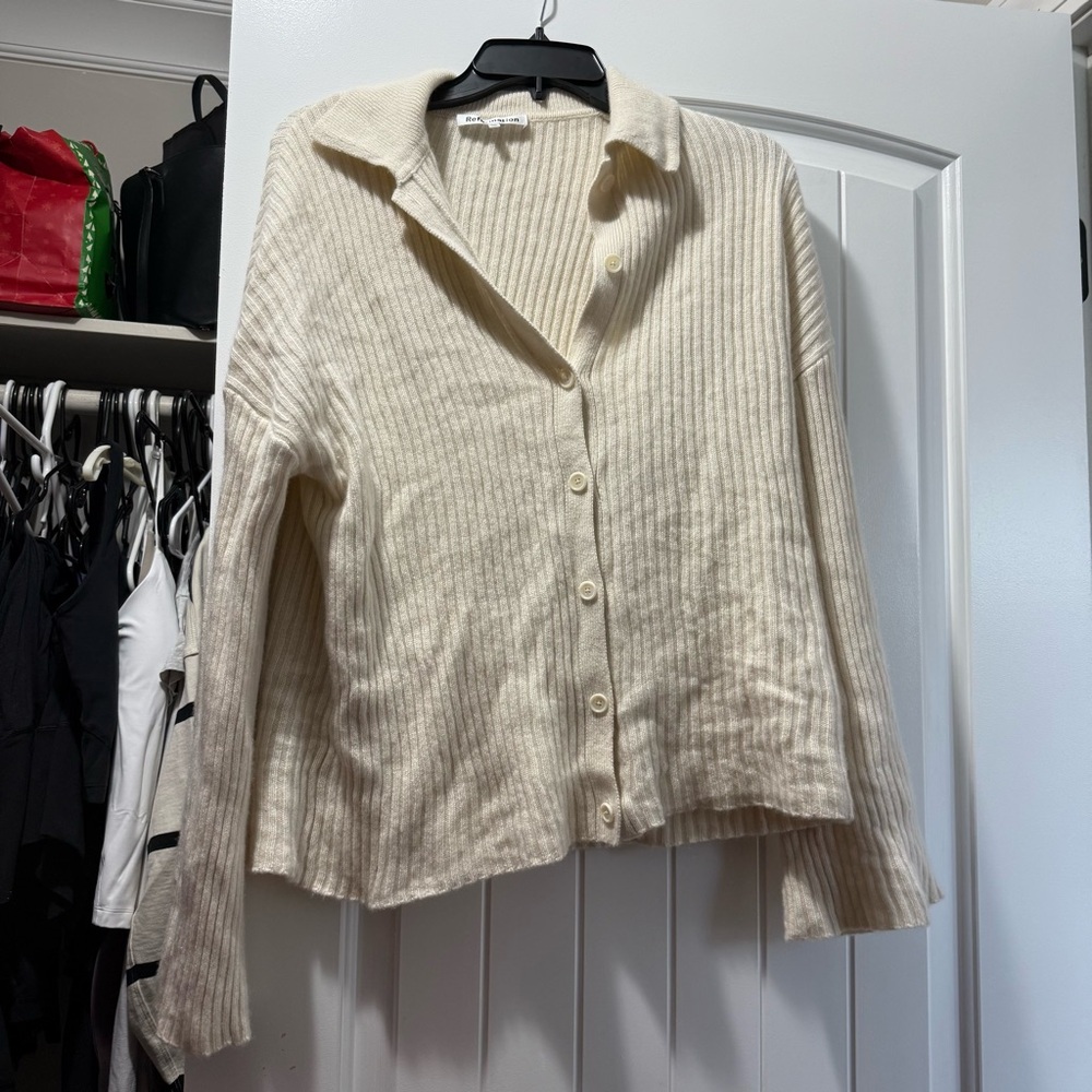 Reformation Ivory Ribbed Knit Sweater